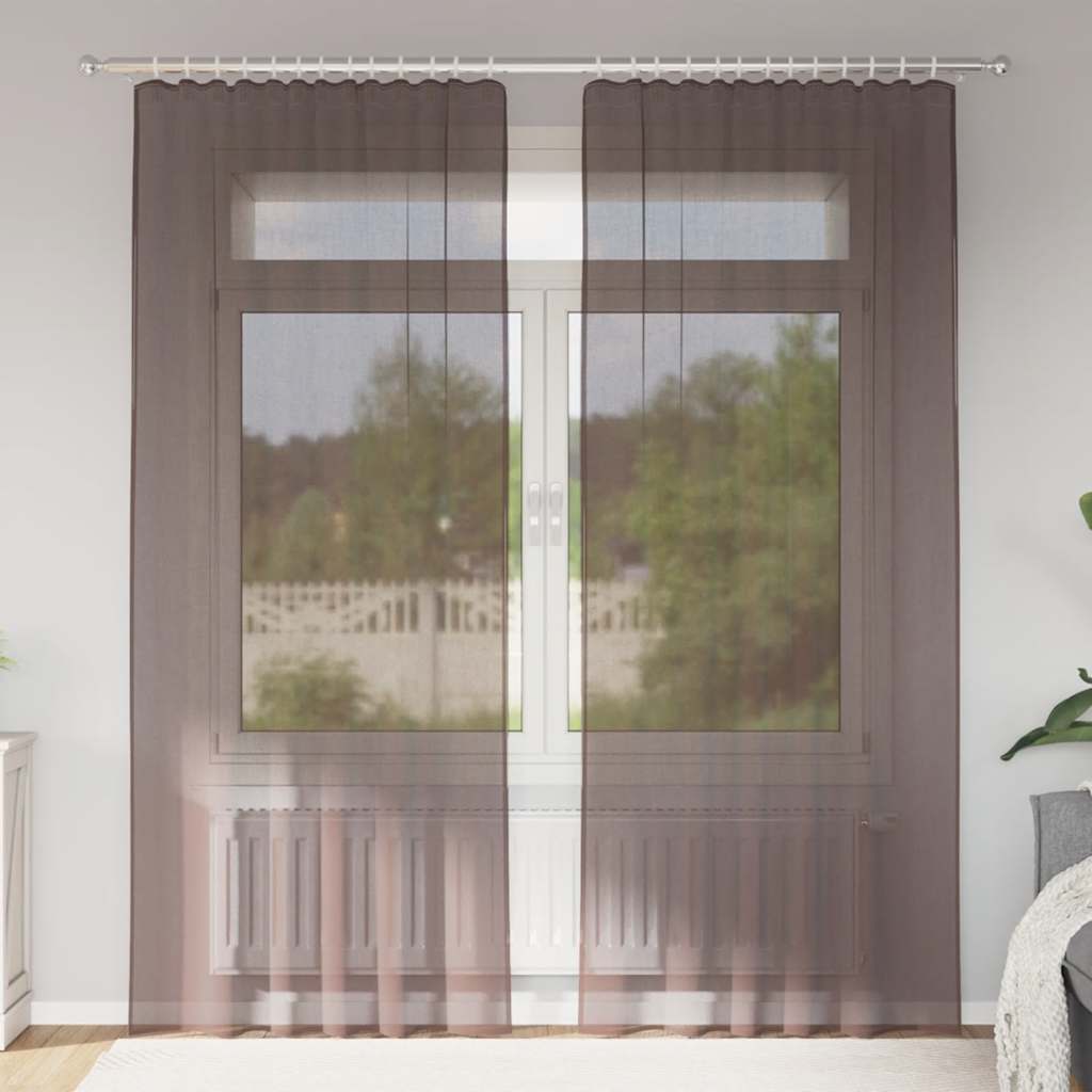 Vidaxl rideaux voile avec patte supérieure 2 pcs marron