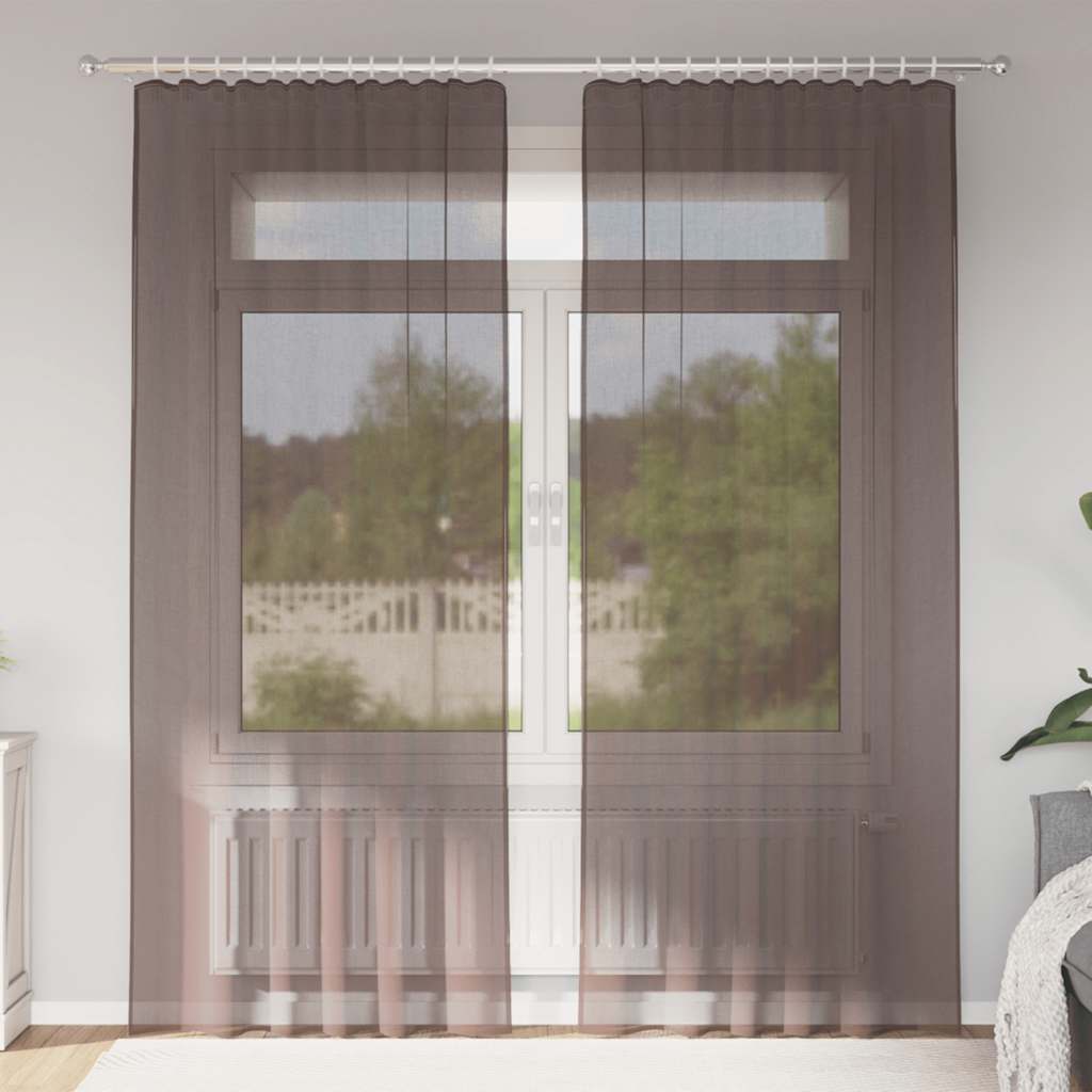 Vidaxl rideaux voile avec patte supérieure 2 pcs marron