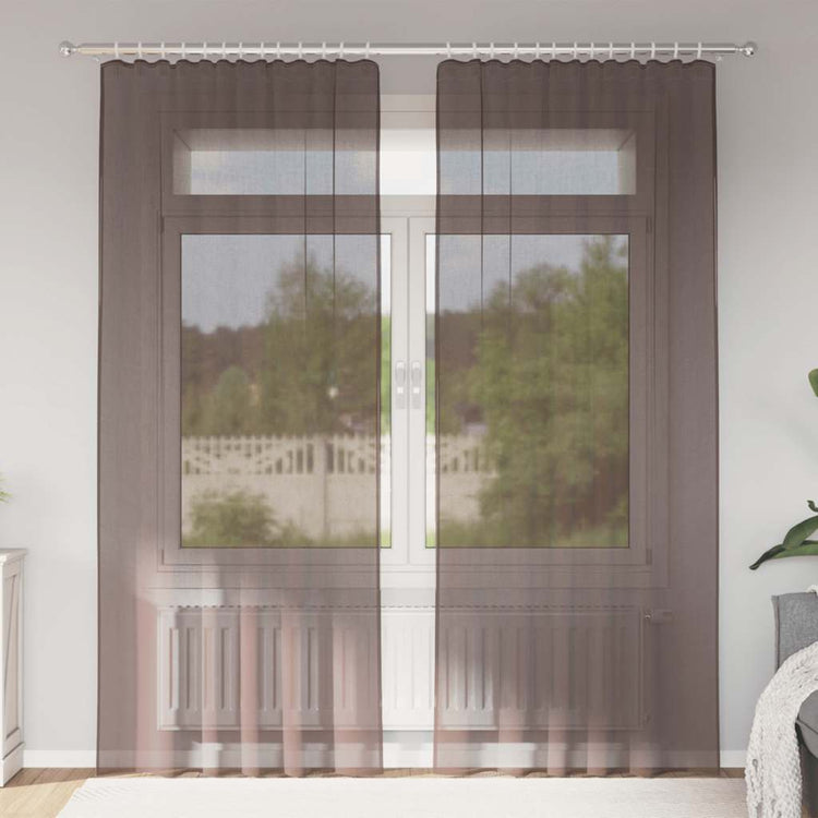 Vidaxl rideaux voile avec patte supérieure 2 pcs marron