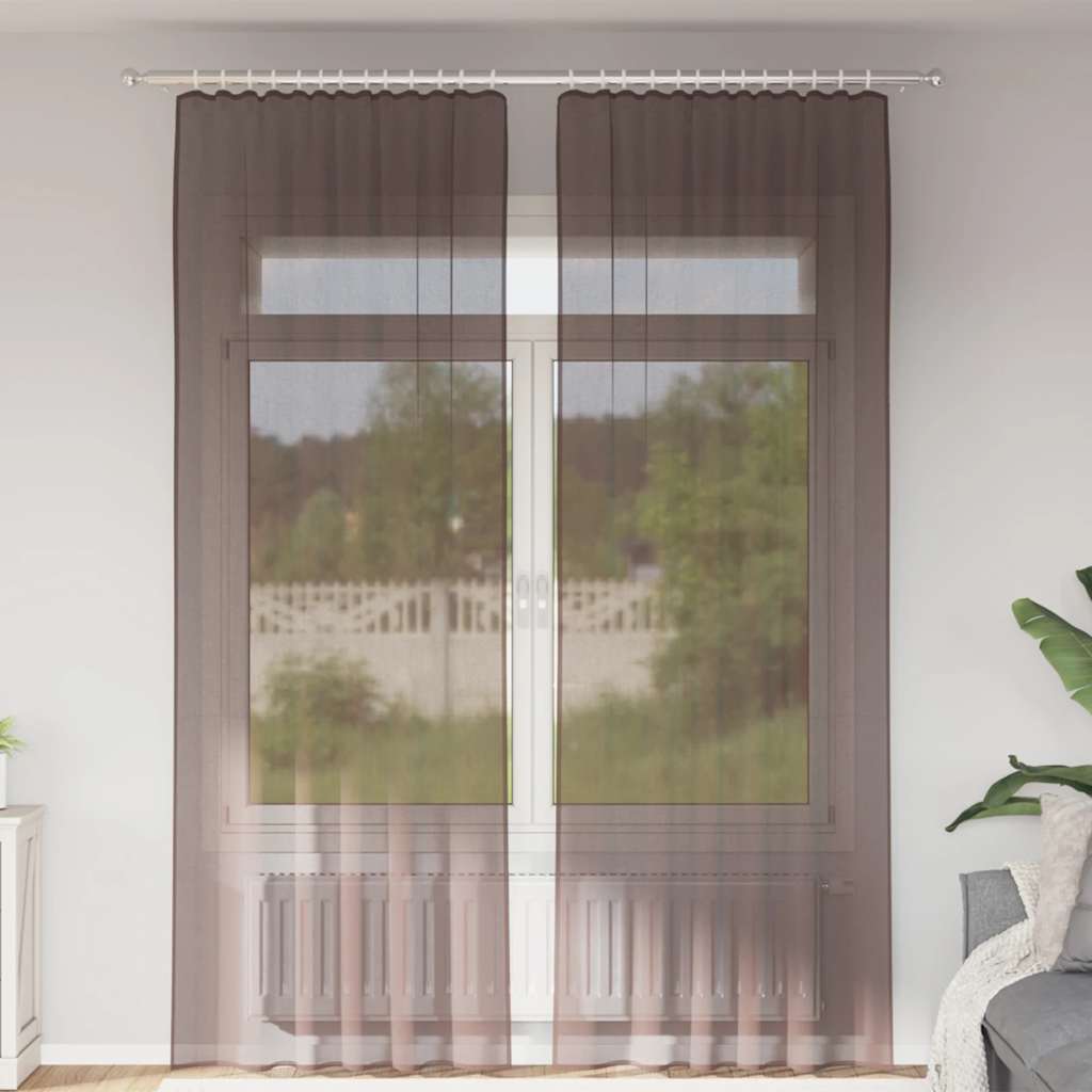Vidaxl rideaux voile avec patte supérieure 2 pcs marron