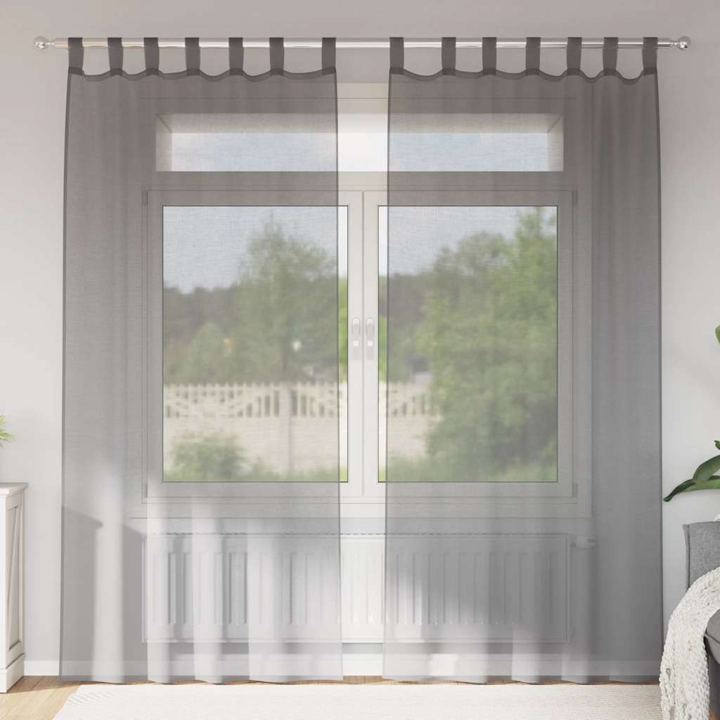 Vidaxx rideaux voile avec passants 2 pcs 140x245 cm gris foncé