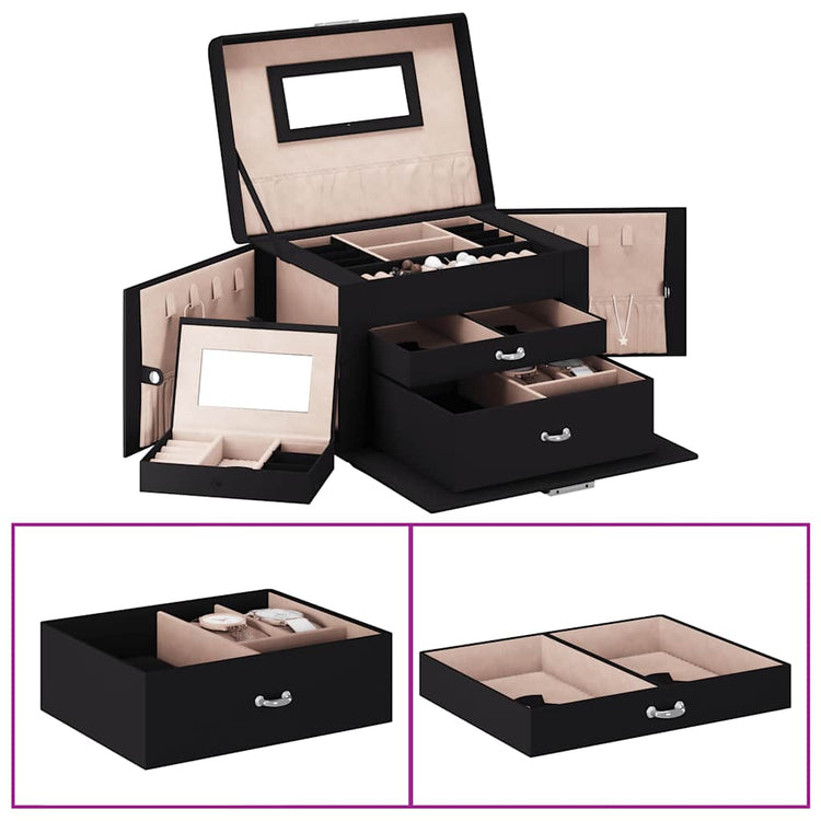 Vidaxx boîte à bijoux miroir 3 couches verrouillable 26x18x17,5 cm noir