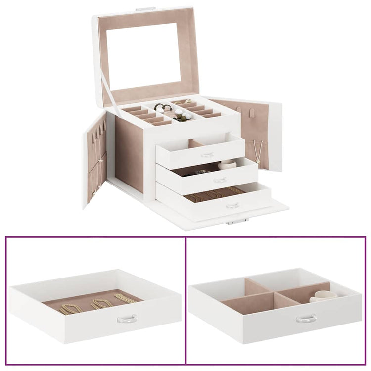 Vidaxx boîte à bijoux miroir 4 couches verrouillable 22,5x17,5x16,5 cm blanc