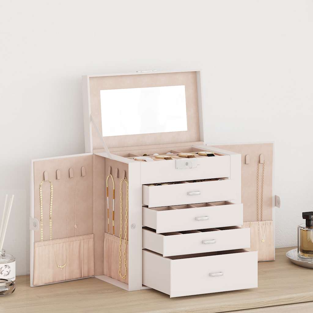 VidaXL boîte à bijoux 5 couches avec miroir verrouillable blanc