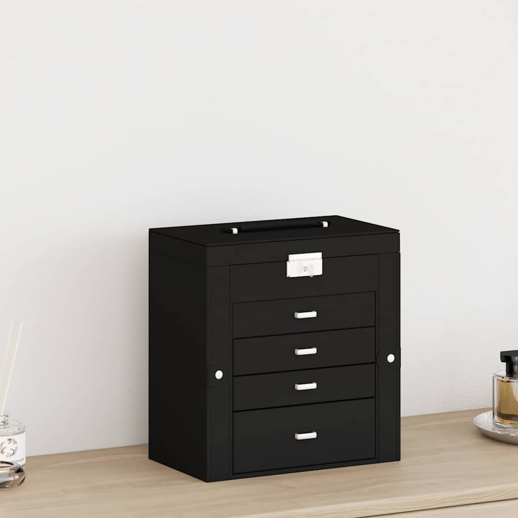 VidaXL boîte à bijoux 5 couches avec miroir verrouillable noir