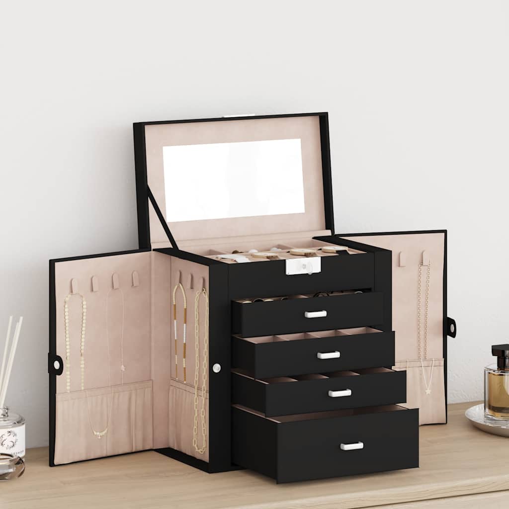 VidaXL boîte à bijoux 5 couches avec miroir verrouillable noir