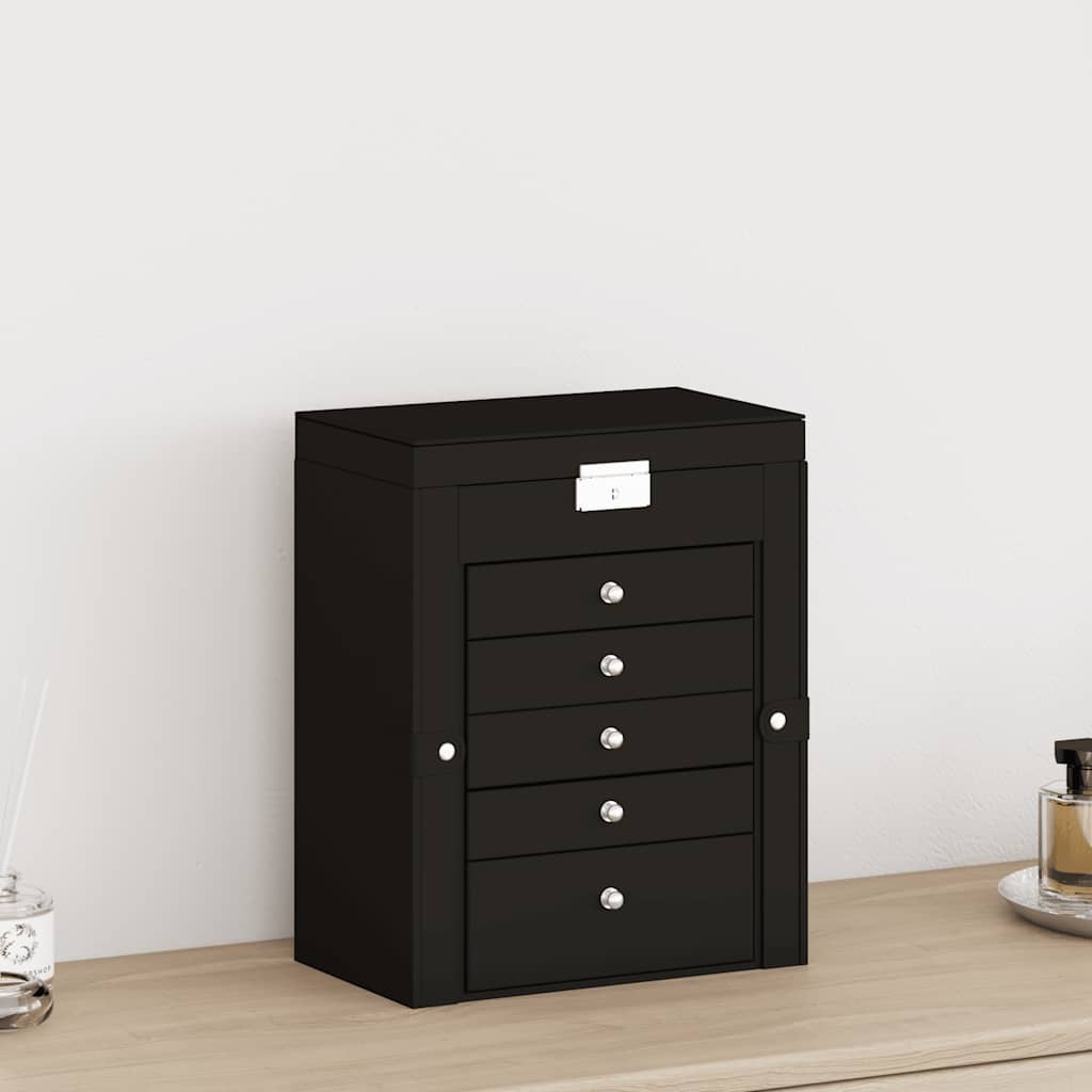 VidaXL boîte à bijoux 6 couches avec miroir verrouillable noir