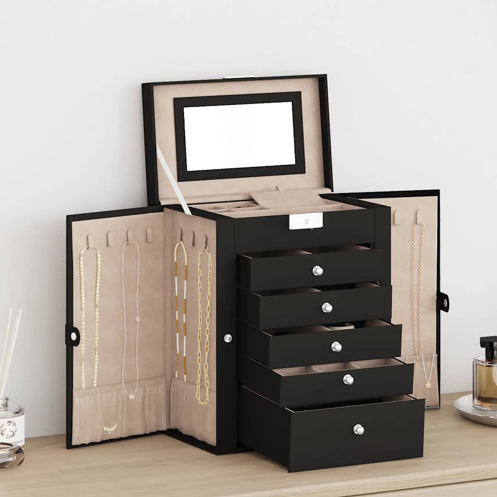 VidaXL boîte à bijoux 6 couches avec miroir verrouillable noir