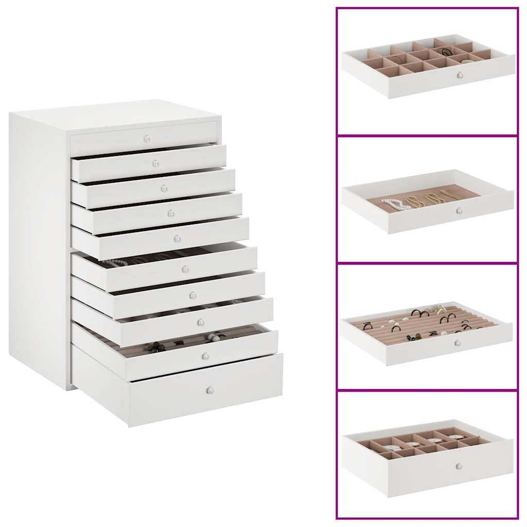 VidaXL boîte à bijoux 10 couches avec porte-montres blanc 29x20,5x40,5 cm