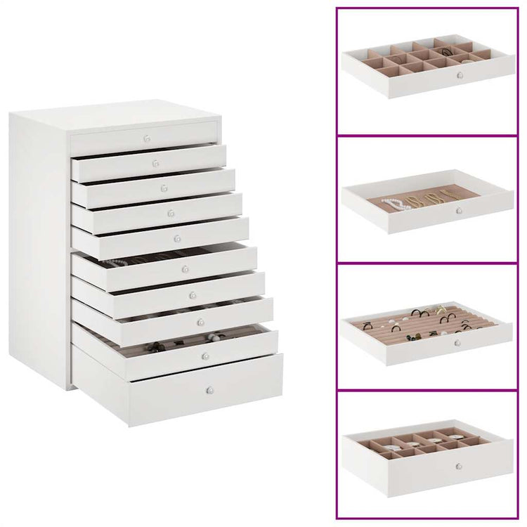 VidaXL boîte à bijoux 10 couches avec porte-montres blanc 29x20,5x40,5 cm