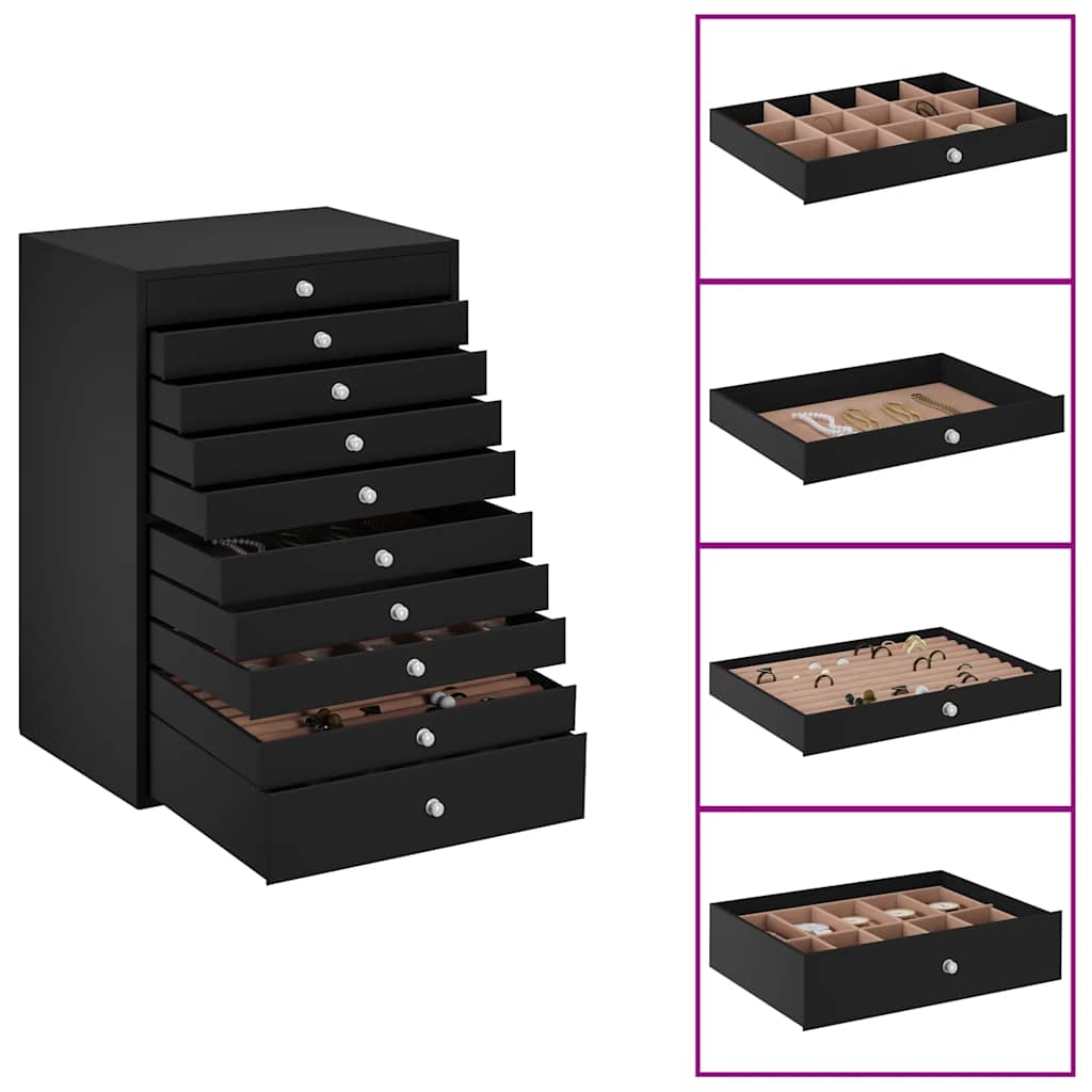 Vidaxxl boîte à bijoux 10 couches avec porte-montres noir 29x20,5x40,5 cm