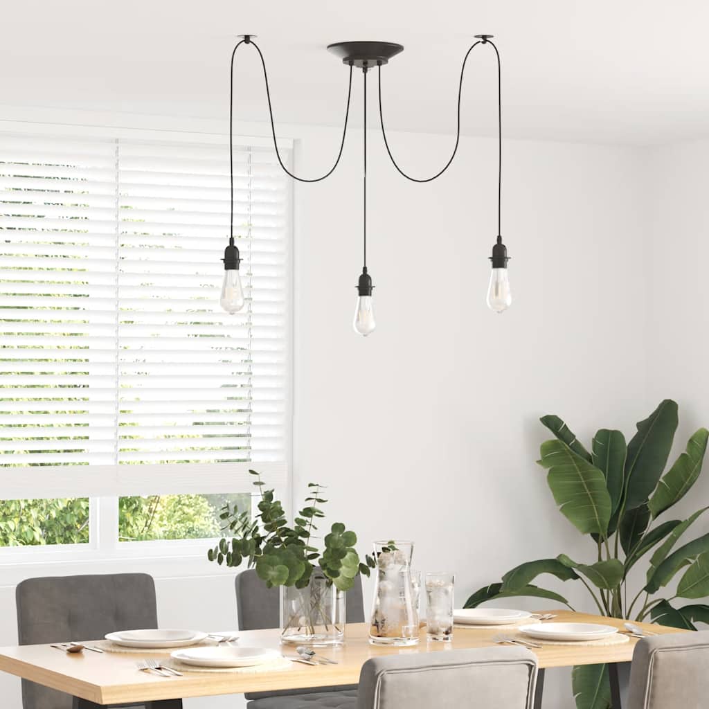 VidaXL lampe suspendue avec 3 douilles E27 métal noir