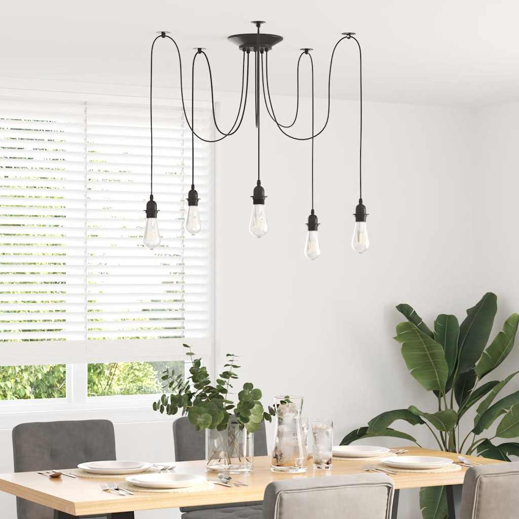 VidaXL lampe suspendue avec 5 douilles E27 métal noir