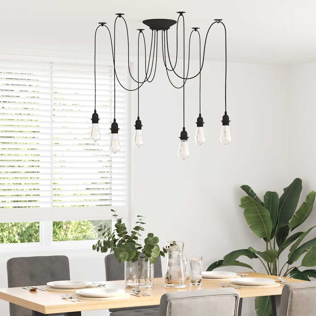 VidaXL lampe suspendue avec 6 douilles E27 métal noir