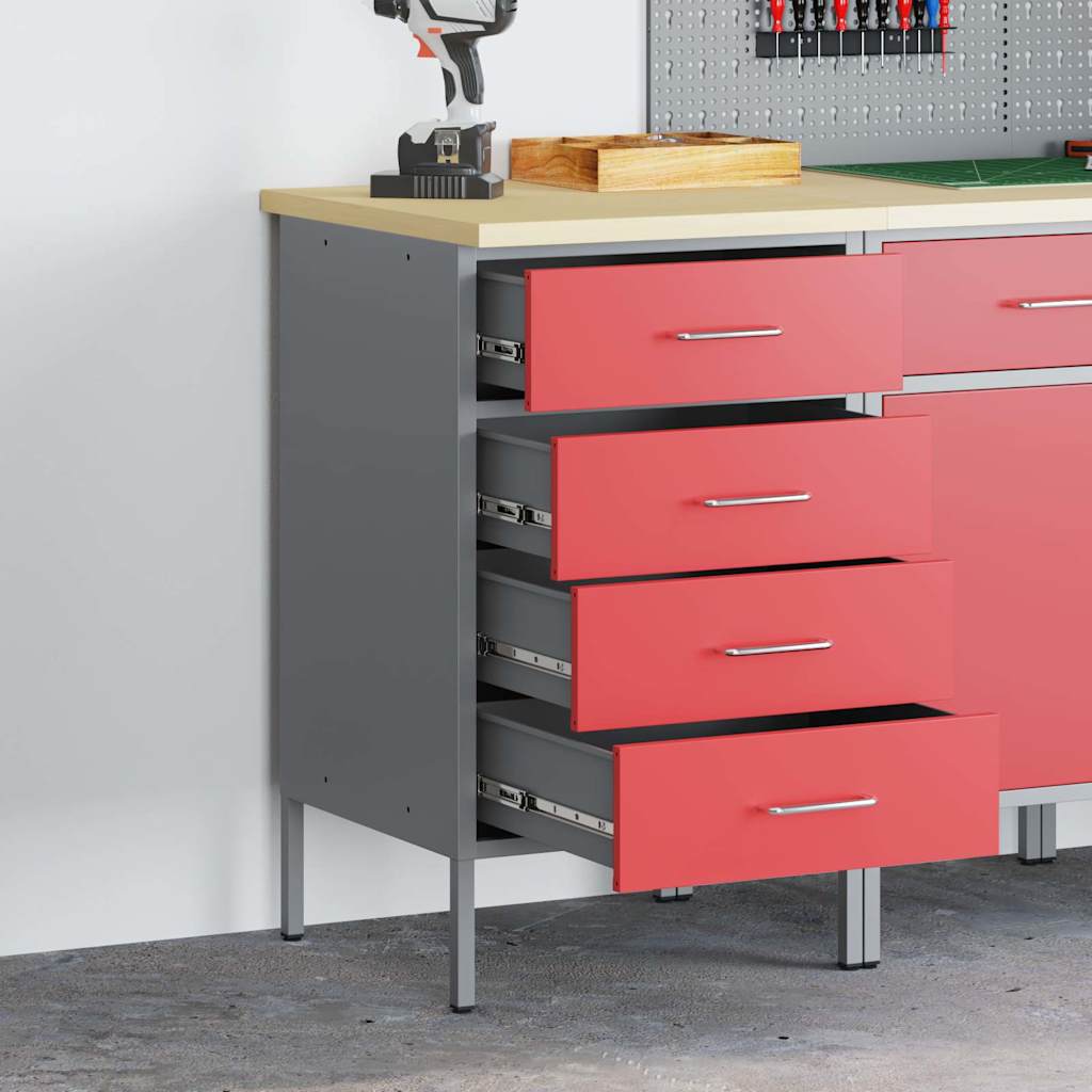 VidaXL établi rouge et gris 50 x 55 x 85 cm bois d'ingénierie et acier