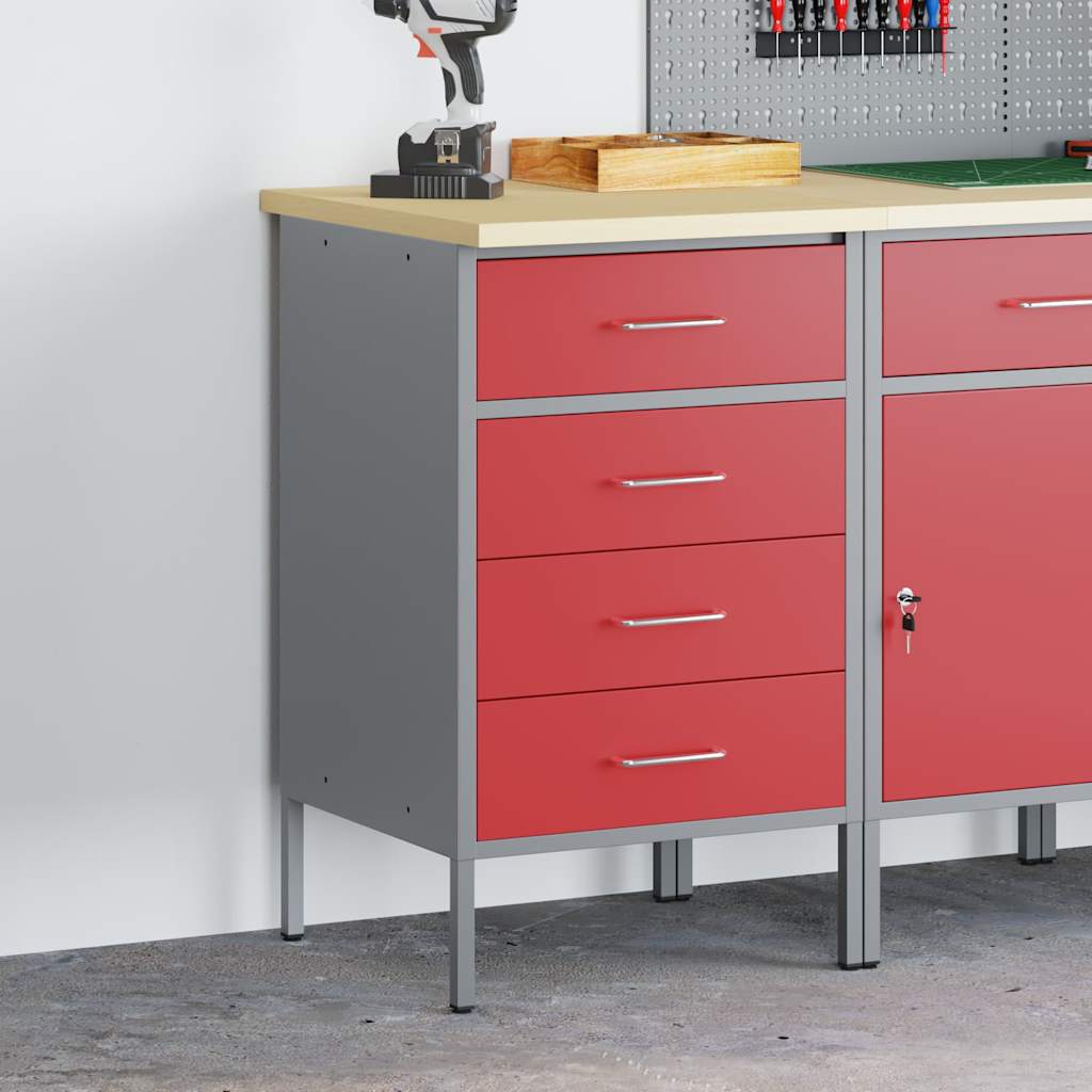 VidaXL établi rouge et gris 50 x 55 x 85 cm bois d'ingénierie et acier