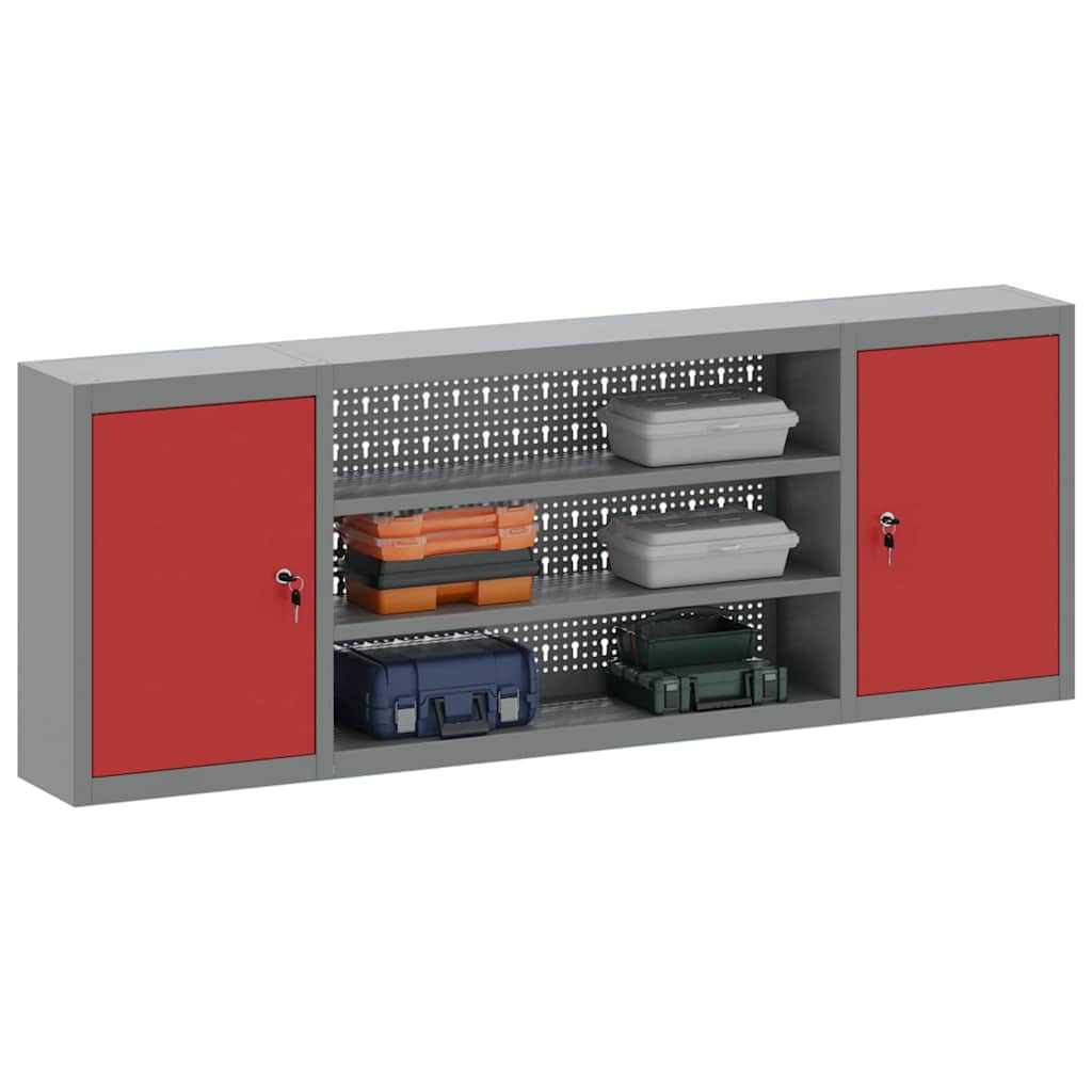 Vidaxx armoire à outils avec étagère rouge et gris 50 x 20 x 55 cm