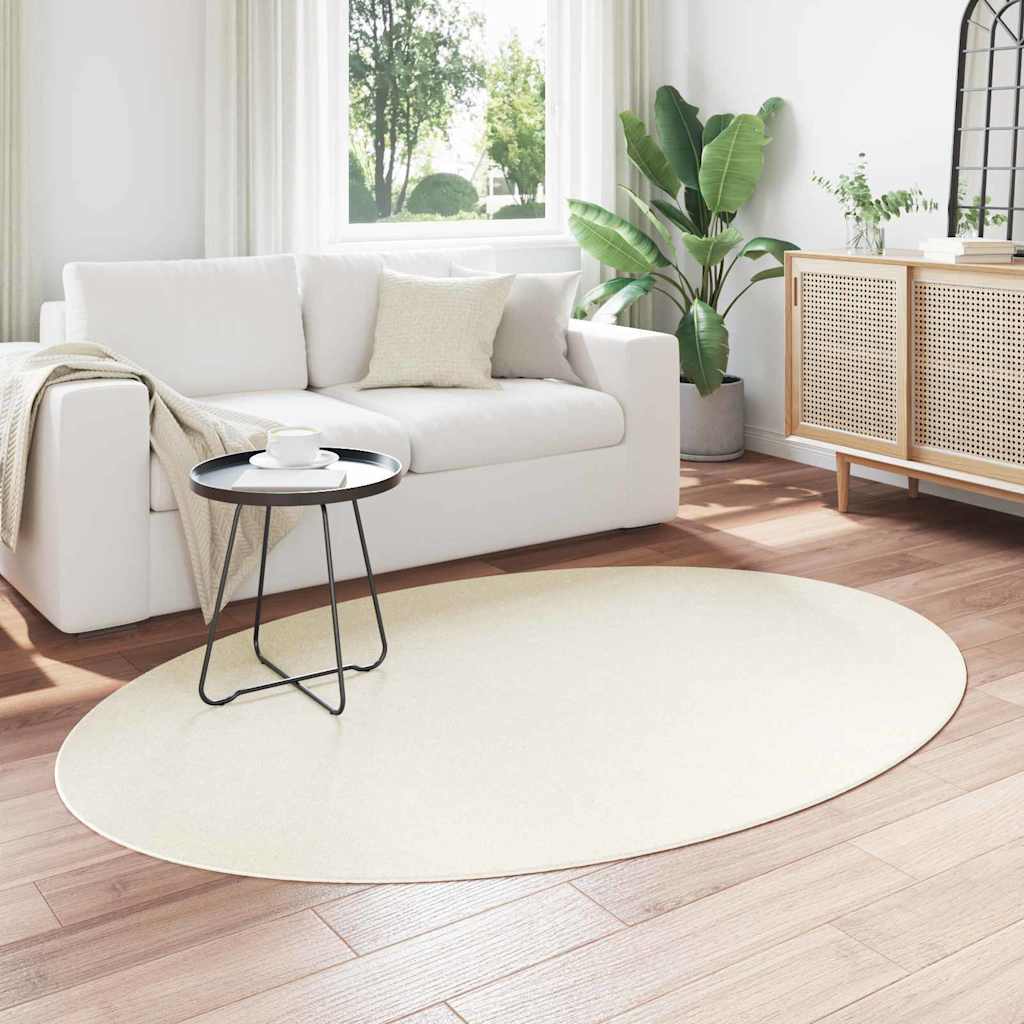 Vidaxl tapis ovale huarte crème 140 x 200 cm 100% polyester