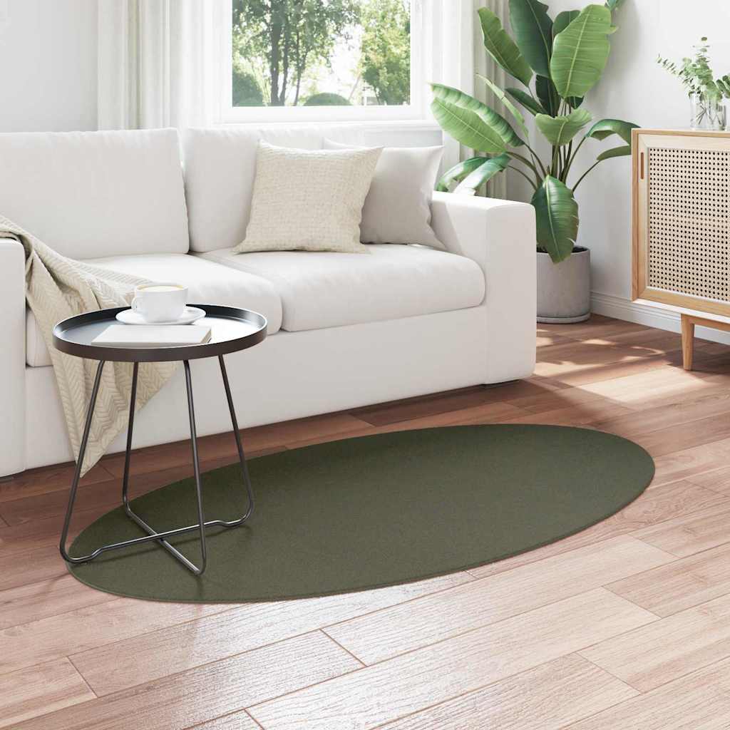 Vidaxl tapis ovale huarte vert forêt 80 x 150 cm 100% polyester