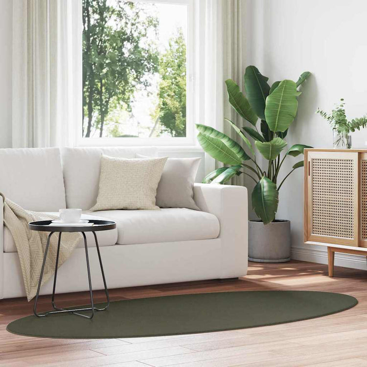 Vidaxl tapis ovale huarte vert forêt 100 x 200 cm 100% polyester