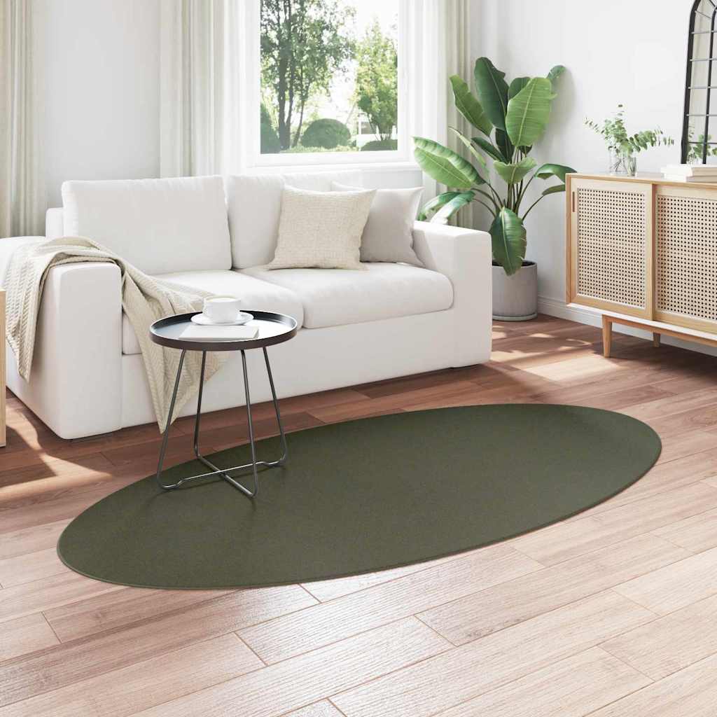 Vidaxl tapis ovale huarte vert forêt 100 x 200 cm 100% polyester