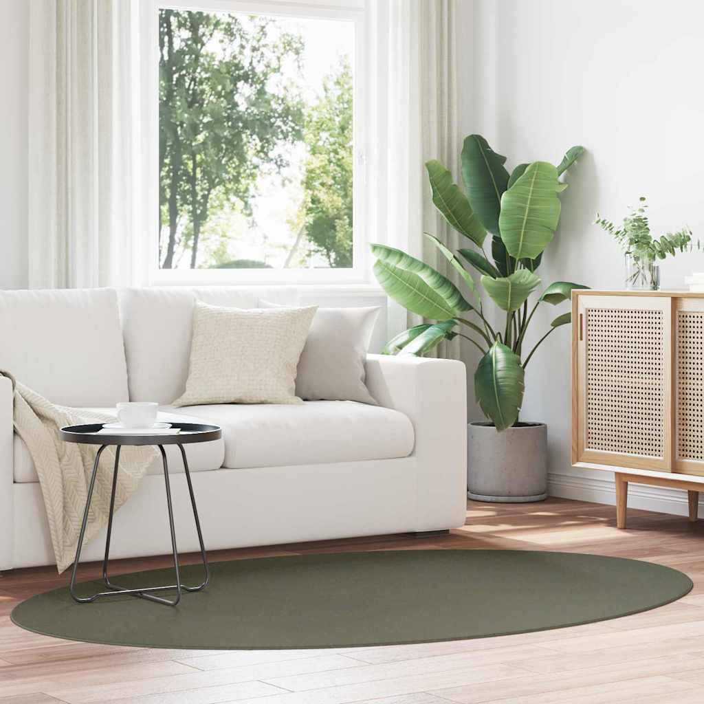 Vidaxl tapis ovale huarte vert forêt 140 x 200 cm 100% polyester