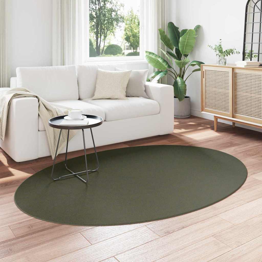 Vidaxl tapis ovale huarte vert forêt 140 x 200 cm 100% polyester
