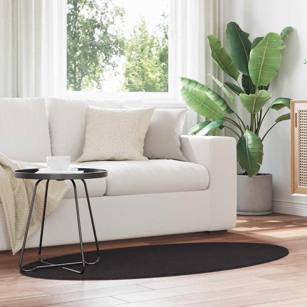 Vidaxl tapis ovale huarte noir 80 x 150 cm 100% polyester