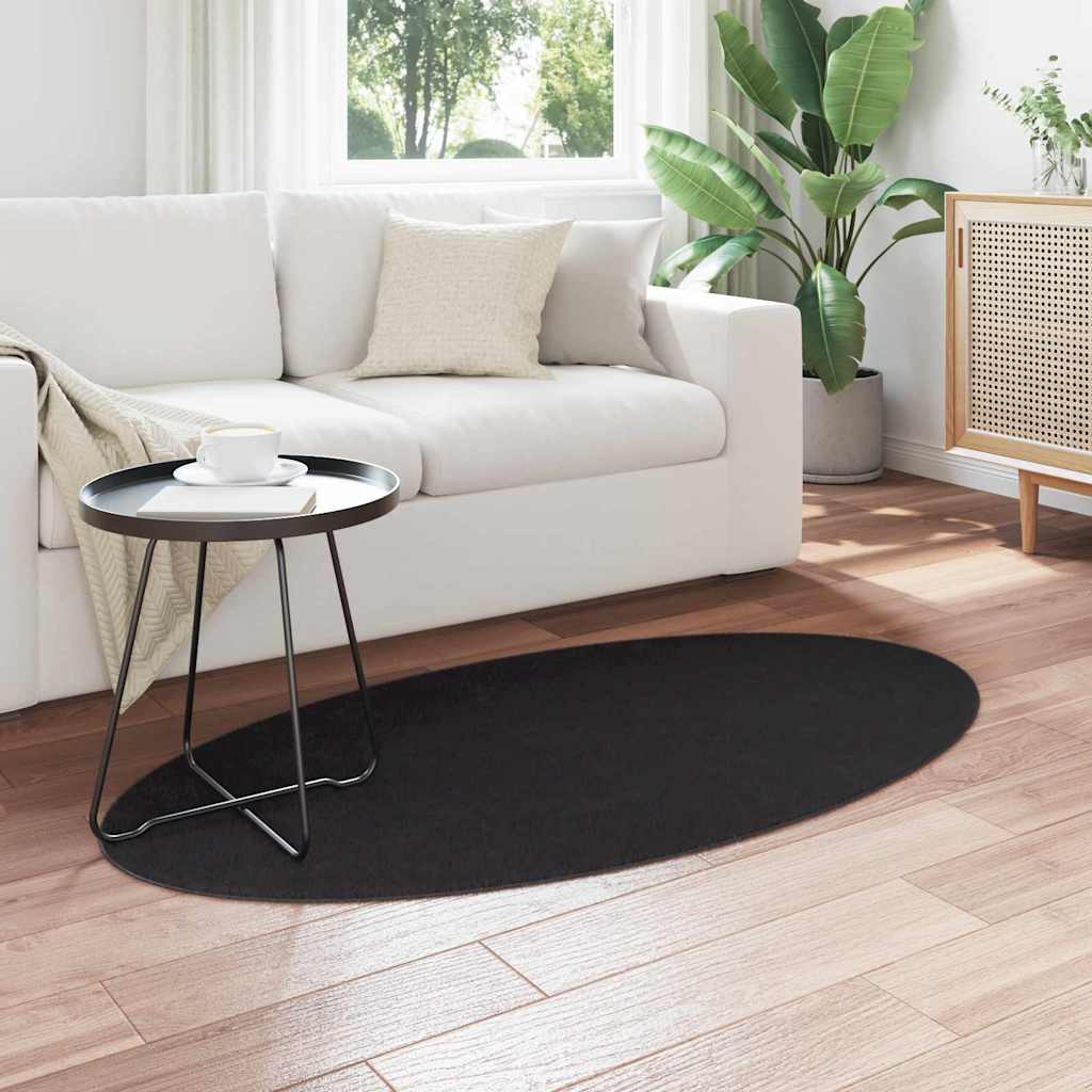 Vidaxl tapis ovale huarte noir 80 x 150 cm 100% polyester