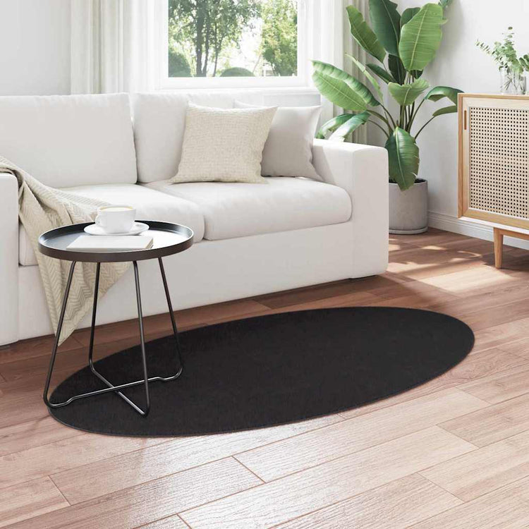 Vidaxl tapis ovale huarte noir 80 x 150 cm 100% polyester