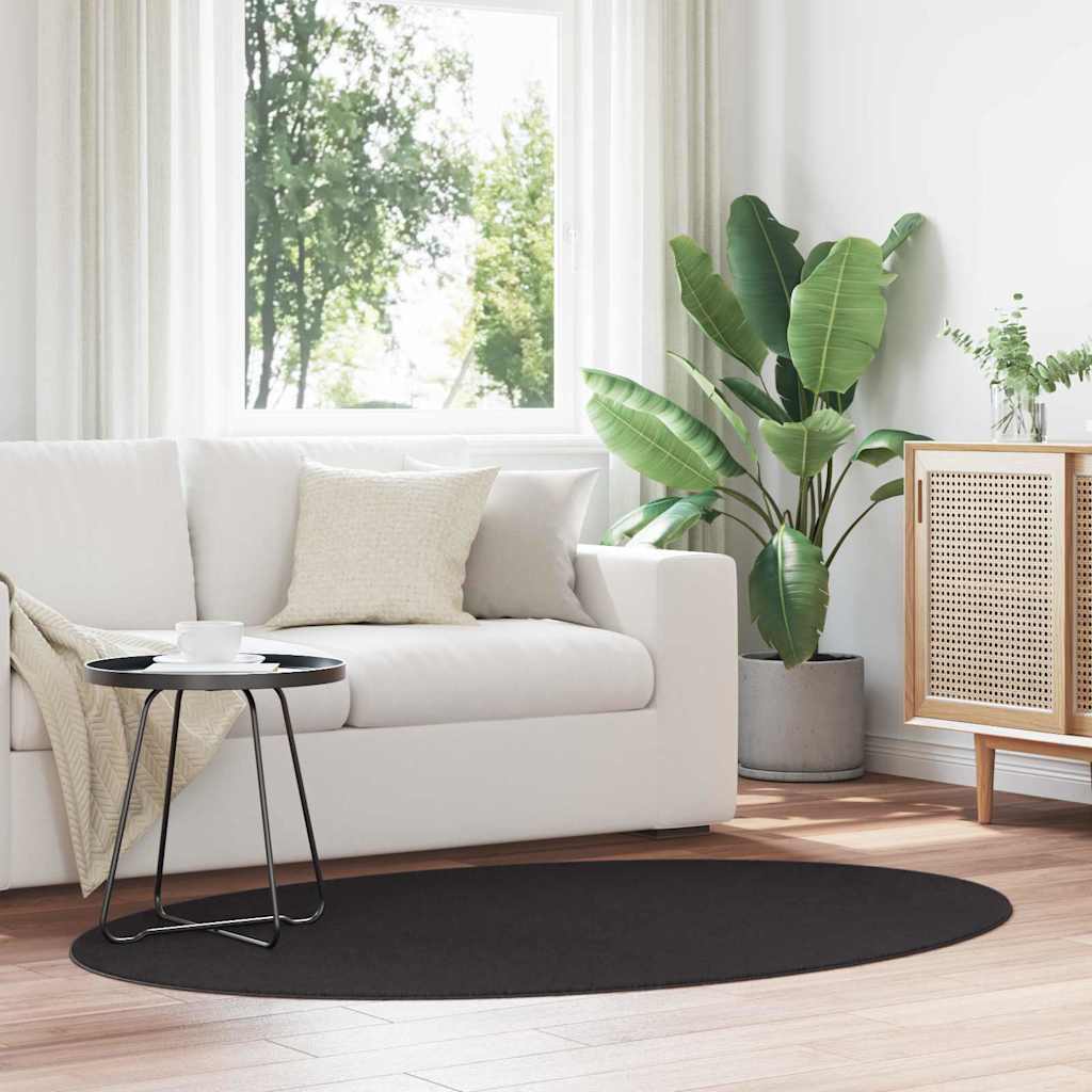 Vidaxl tapis ovale huarte noir 100 x 200 cm 100% polyester