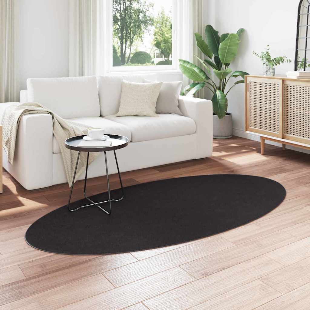 Vidaxl tapis ovale huarte noir 100 x 200 cm 100% polyester