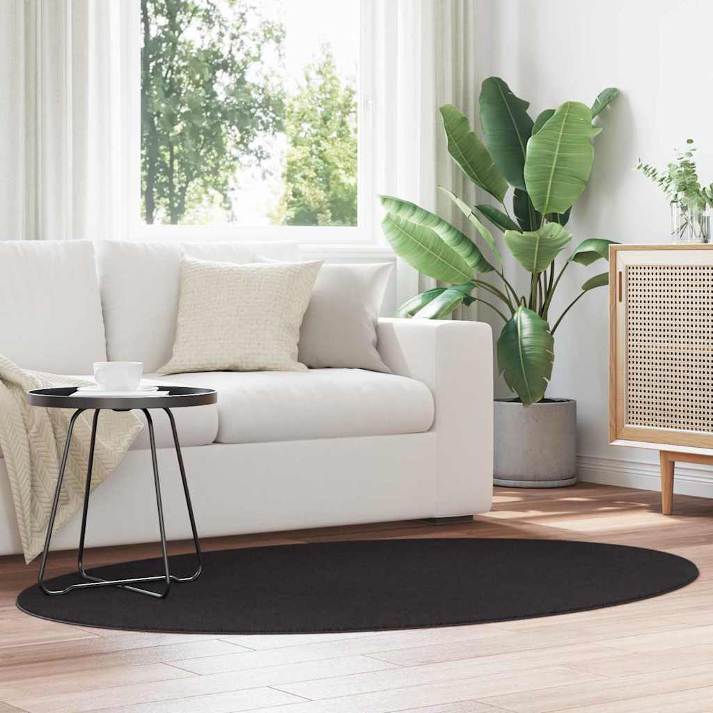 Vidaxl tapis ovale huarte noir 120 x 170 cm 100% polyester