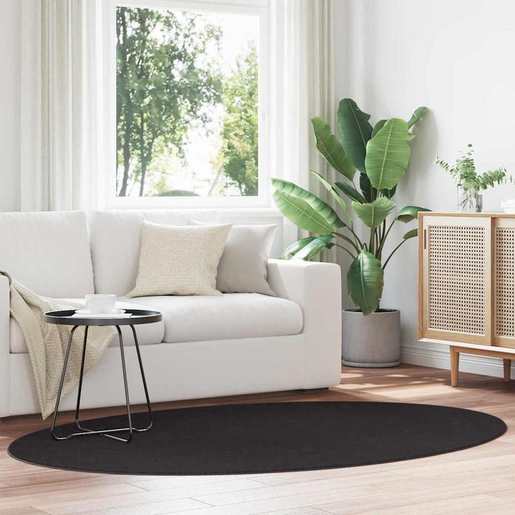Vidaxl tapis ovale huarte noir 140 x 200 cm 100% polyester