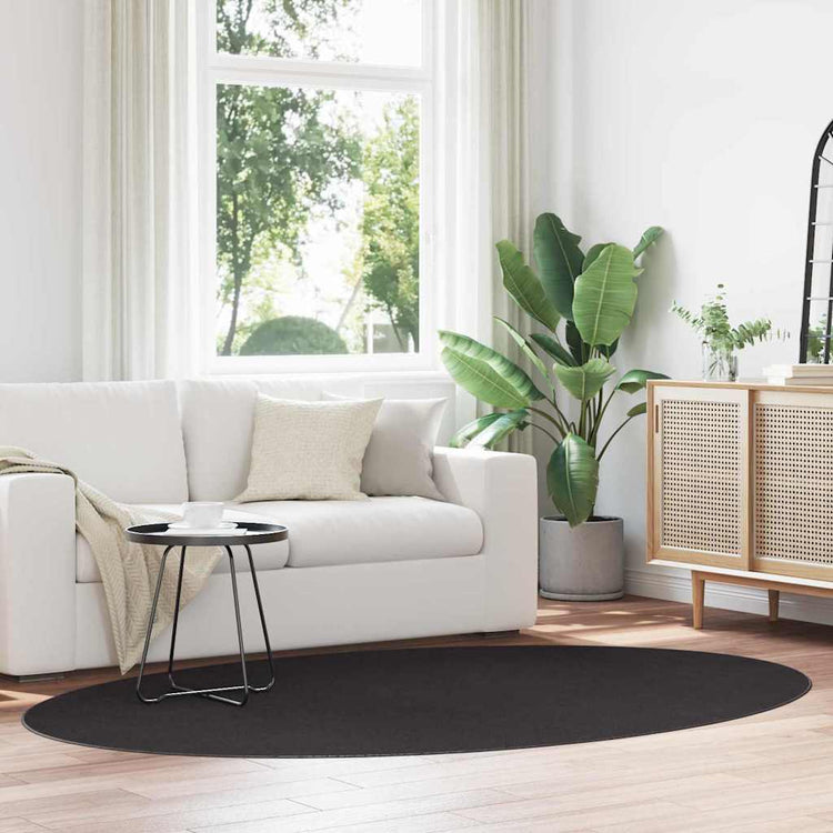 Vidaxl tapis ovale huarte noir 160 x 230 cm 100% polyester