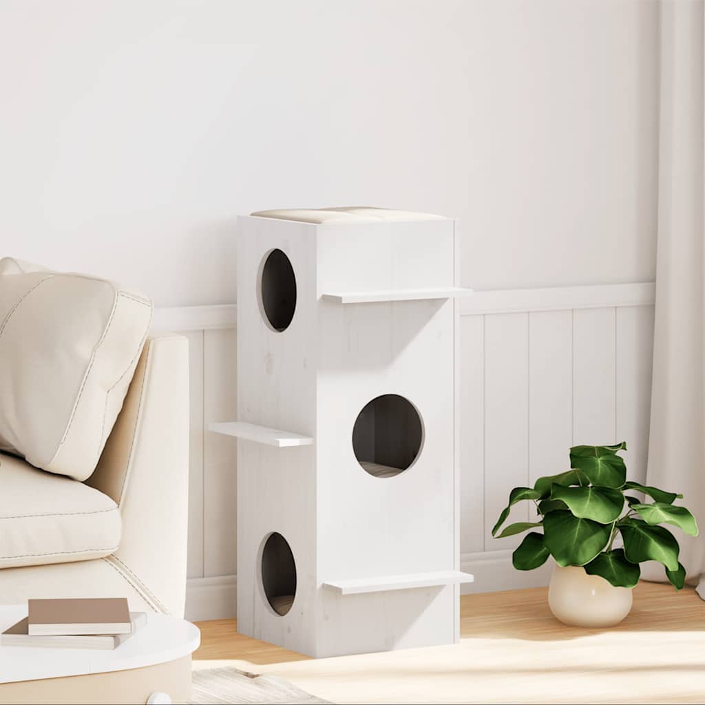 Vidaxl kattenhuis 43x43x90 cm pin solide blanc