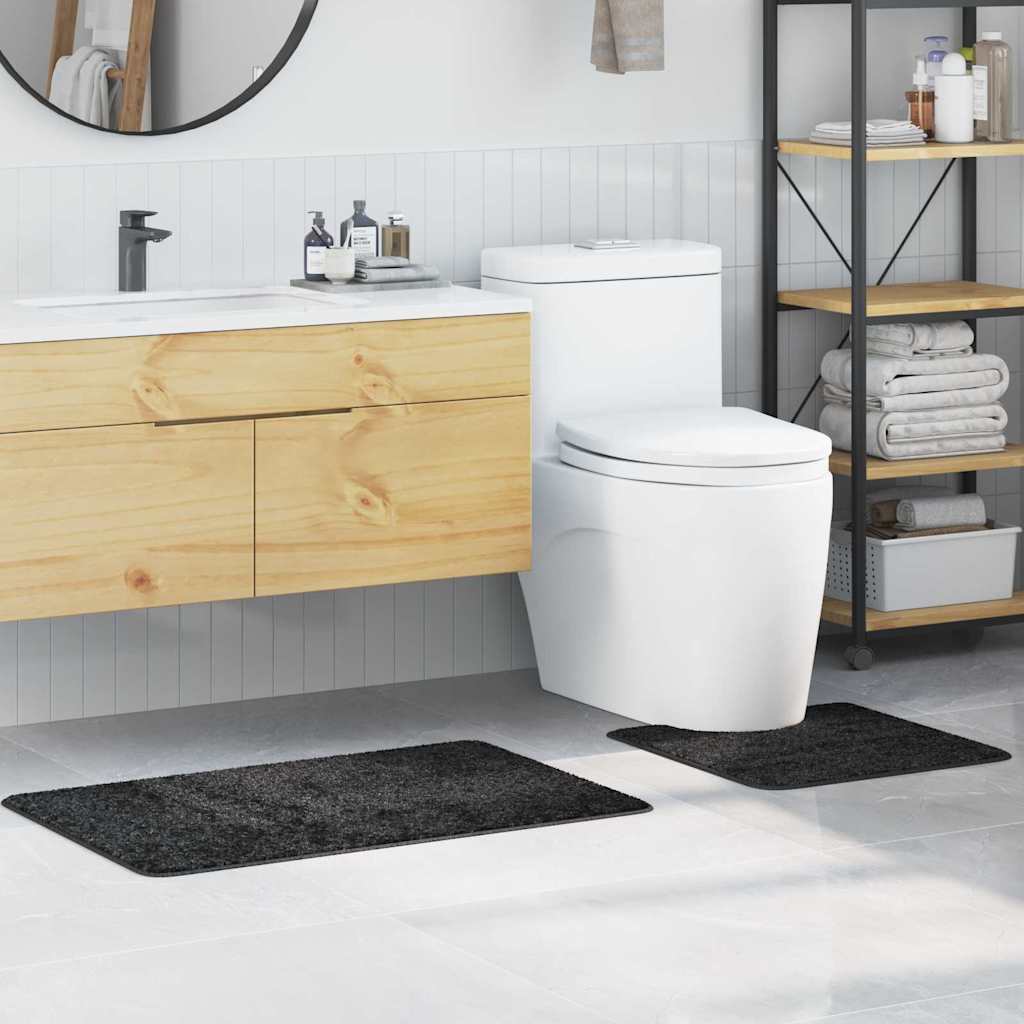 VidaXL ensemble de tapis de bain antidérapant 2 pcs gris foncé pp
