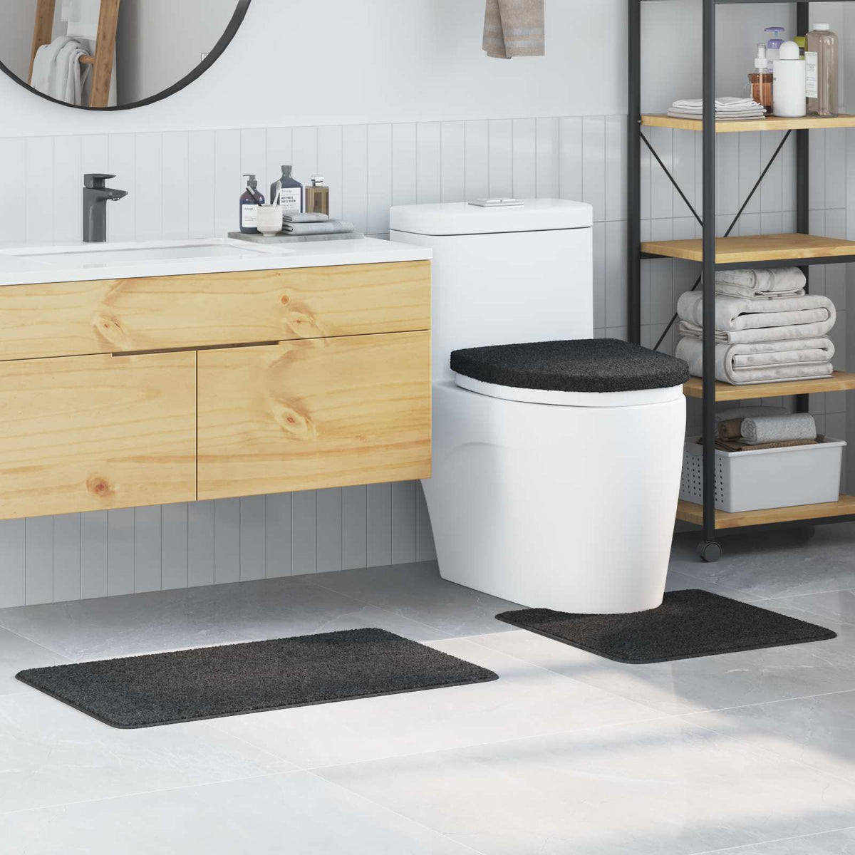 VidaXL ensemble de tapis de bain antidérapant 3 pcs gris foncé pp