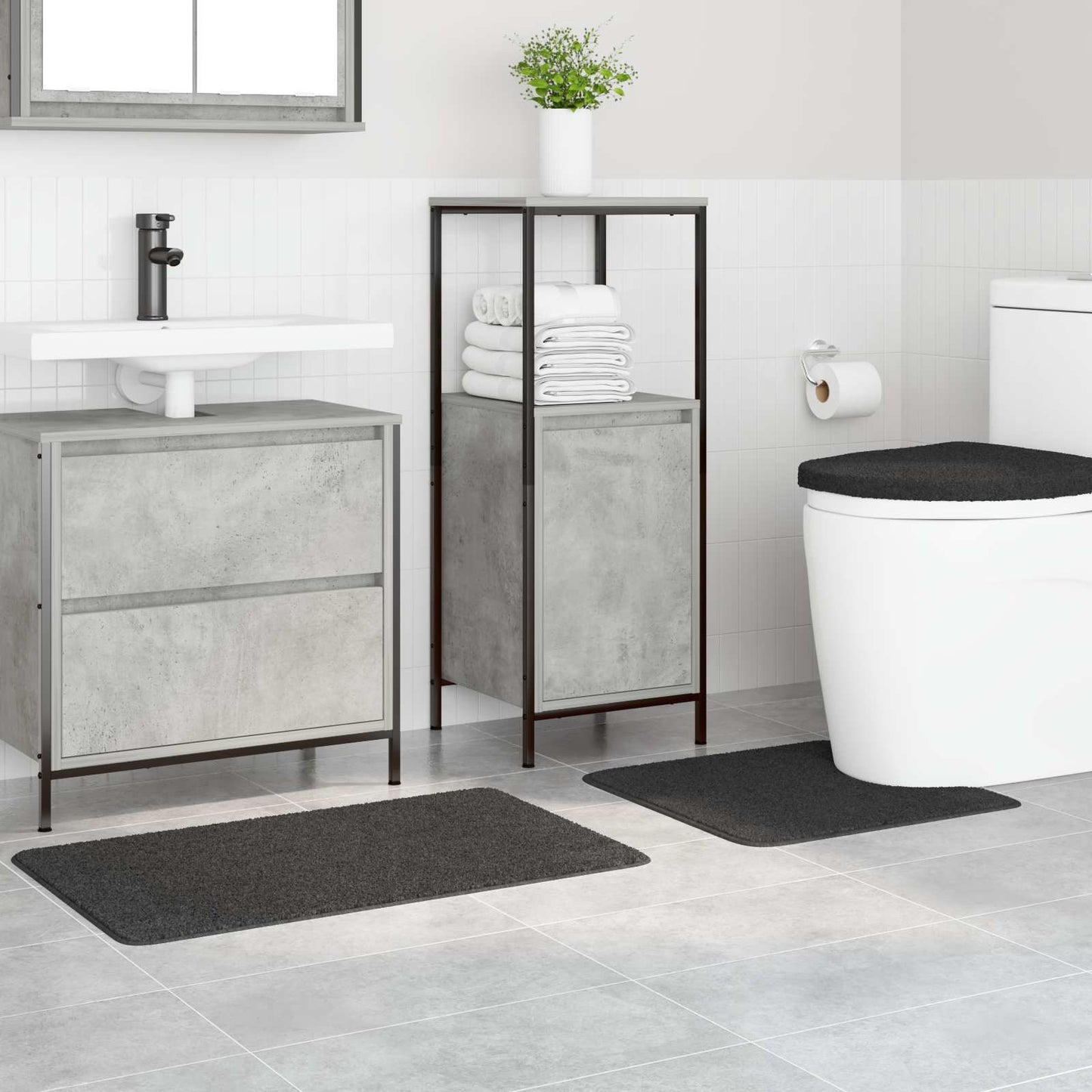 VidaXL ensemble de tapis de bain antidérapant 3 pcs gris foncé pp