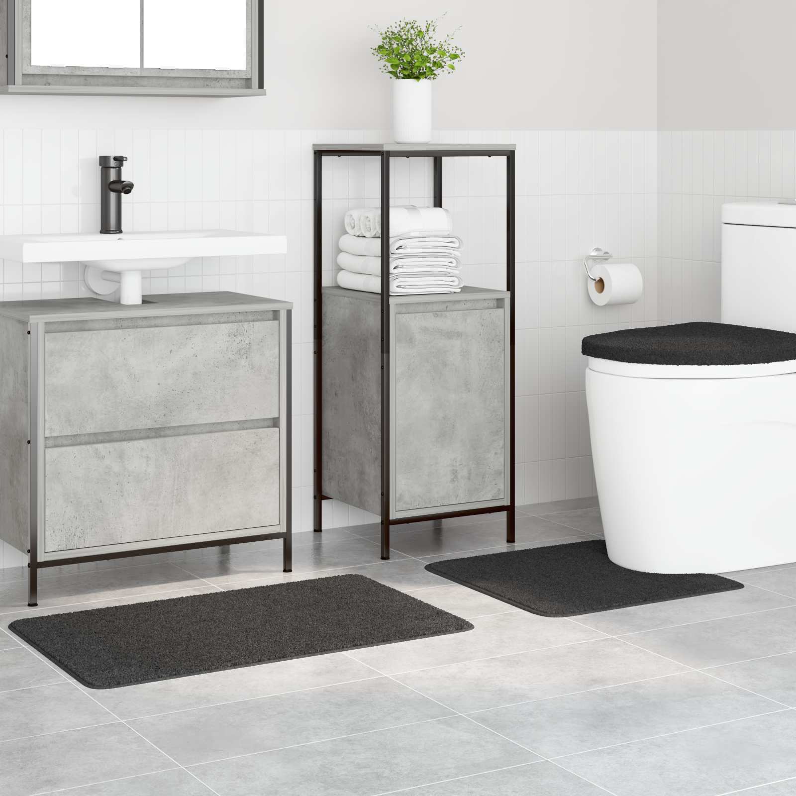 VidaXL ensemble de tapis de bain antidérapant 3 pcs gris foncé pp