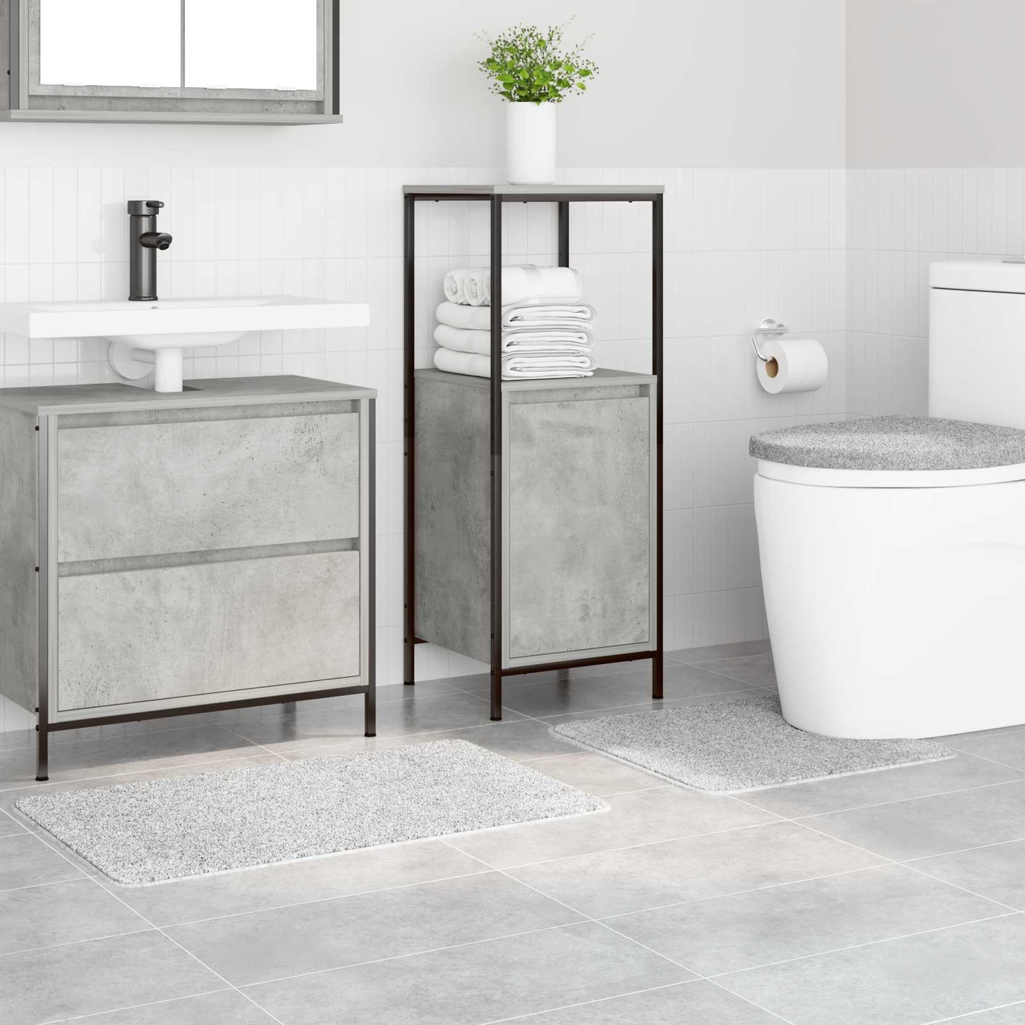 VidaXL ensemble de tapis de bain antidérapant 3 pcs gris pp