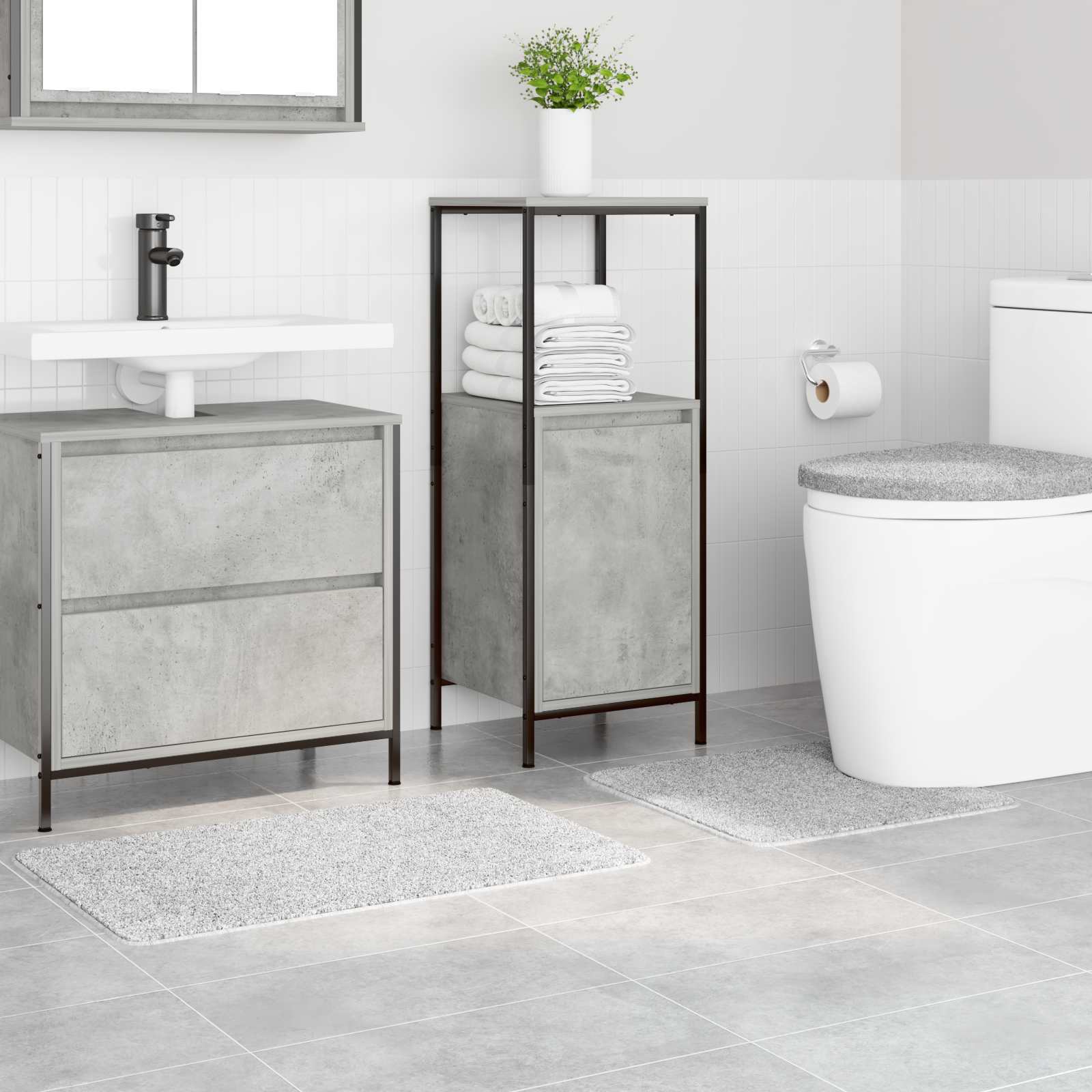 VidaXL ensemble de tapis de bain antidérapant 3 pcs gris pp