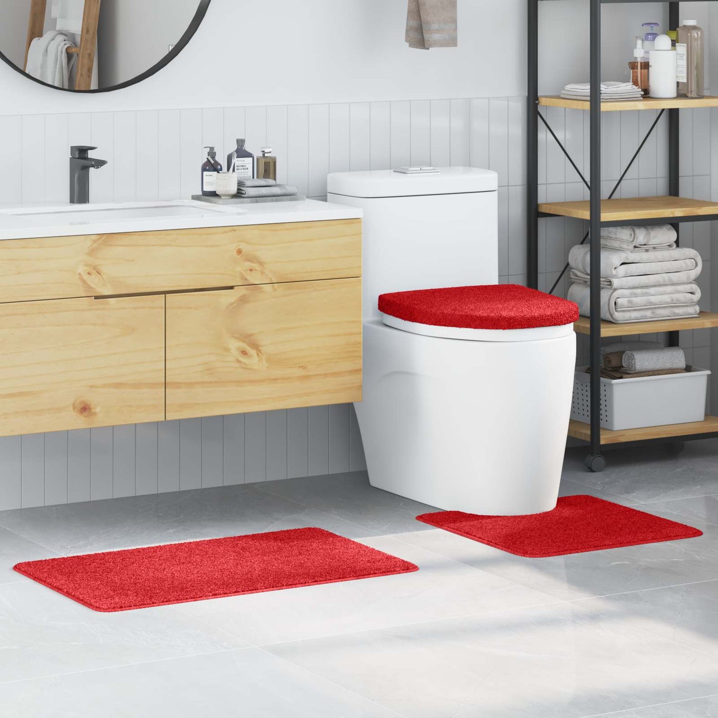 VidaXL ensemble de tapis de bain antidérapant 3 pcs rouge pp