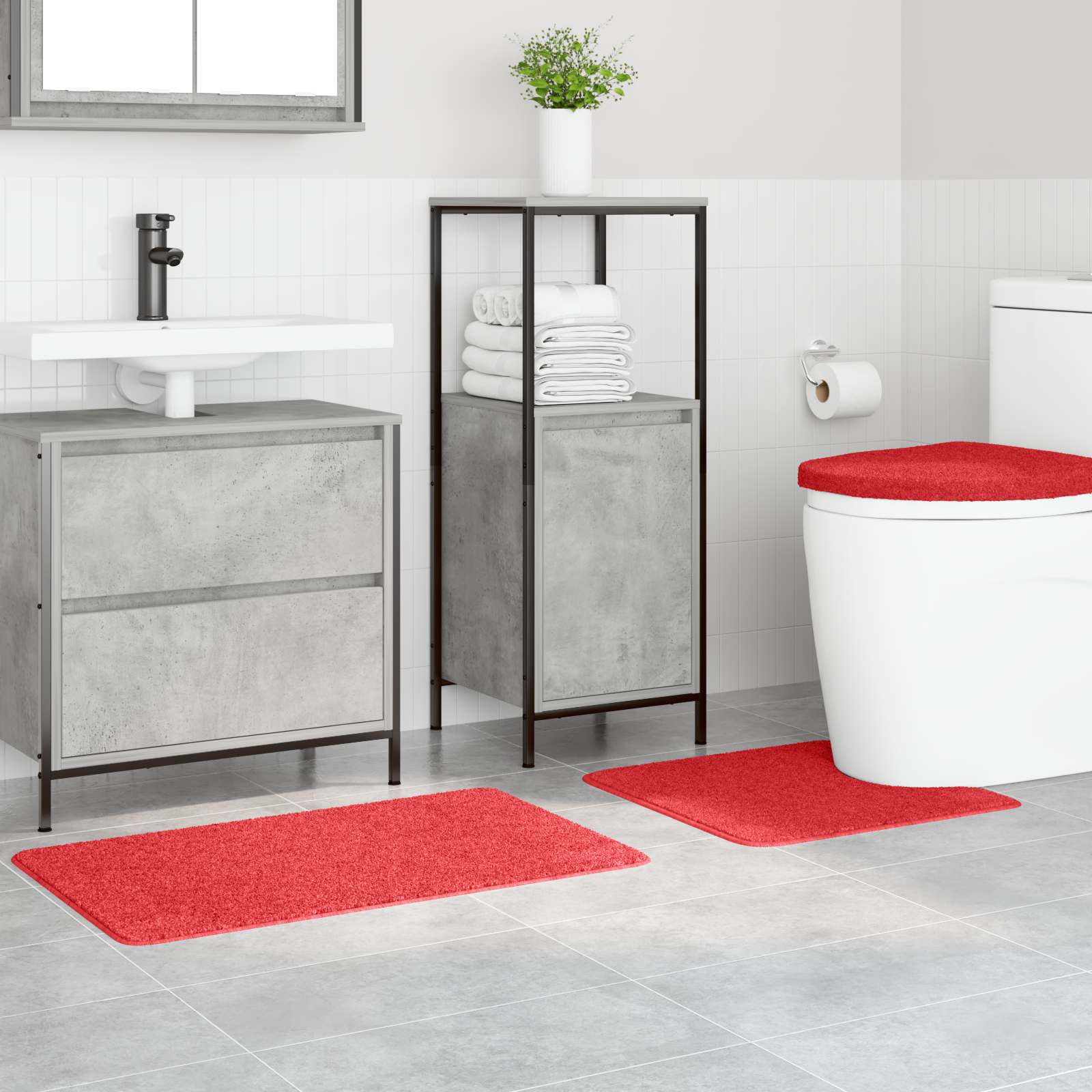 VidaXL ensemble de tapis de bain antidérapant 3 pcs rouge pp