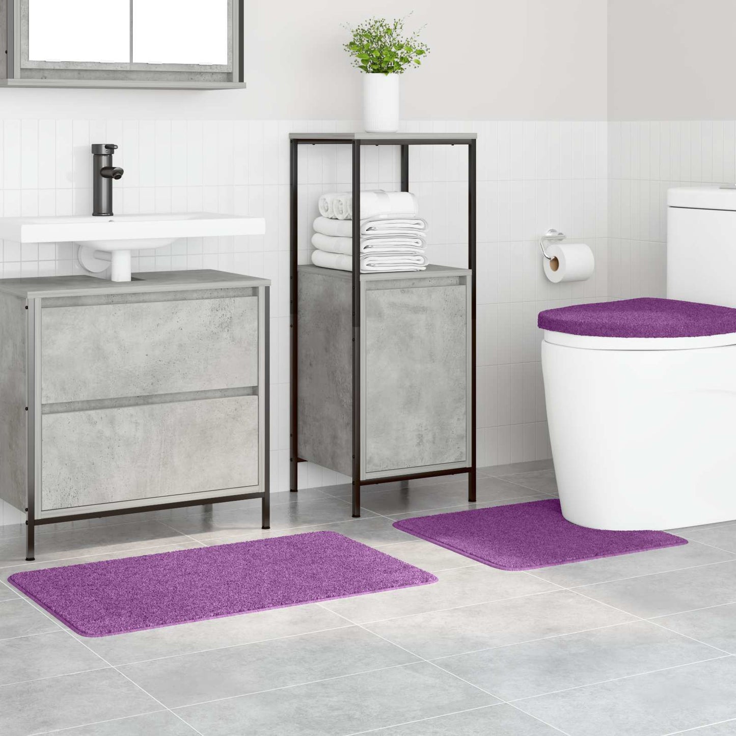 VidaXL ensemble de tapis de bain antidérapant 3 pcs violet pp