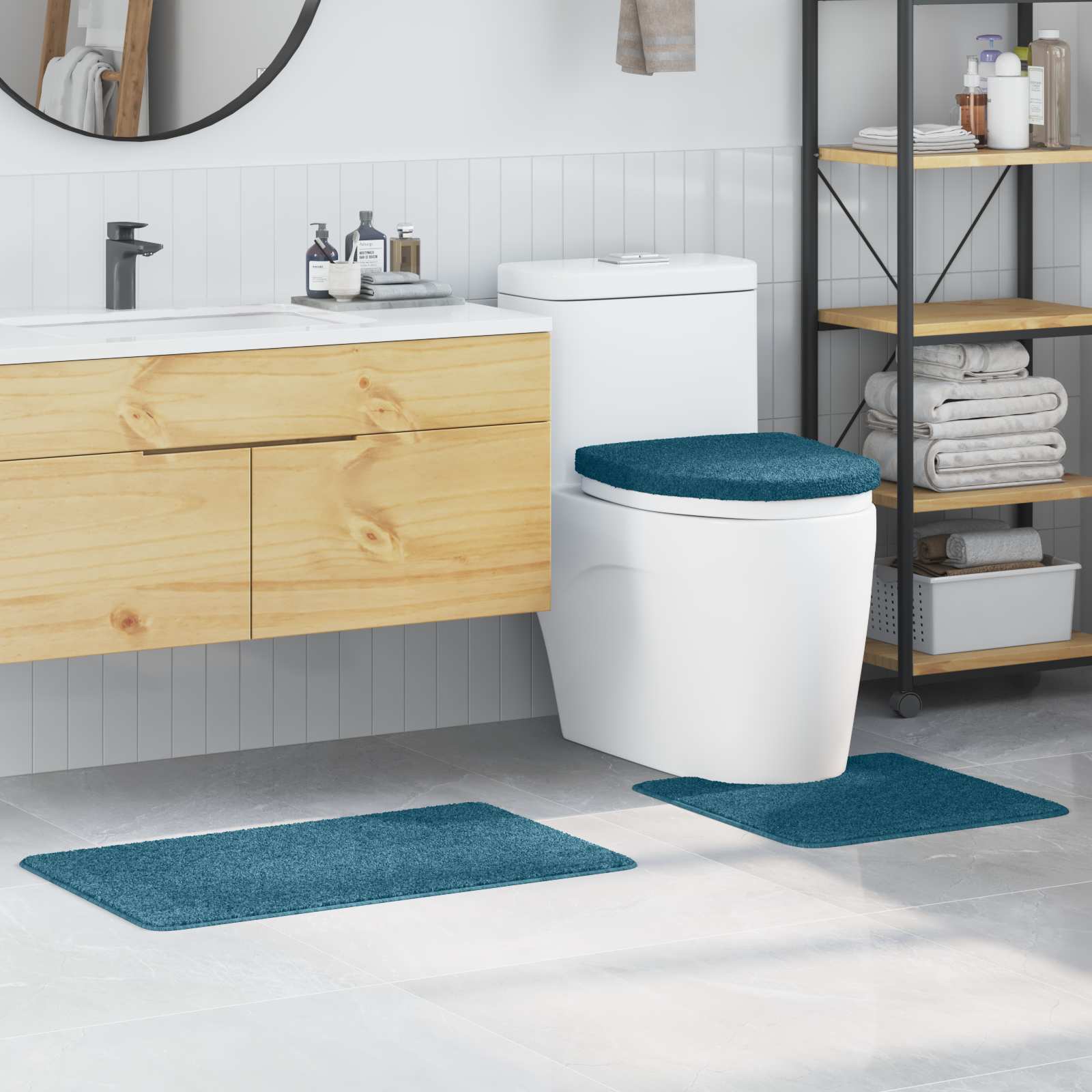 Vidaxxl ensemble de tapis de bain antidérapant 3 pcs bleu pp