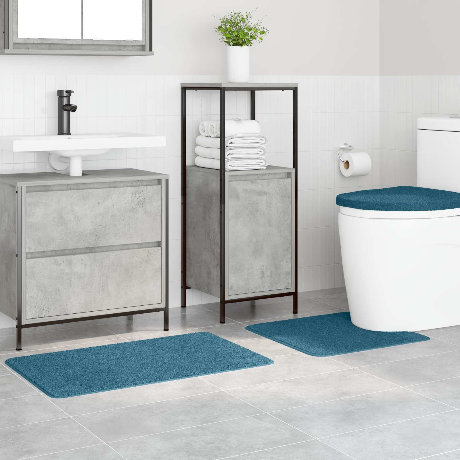 Vidaxxl ensemble de tapis de bain antidérapant 3 pcs bleu pp