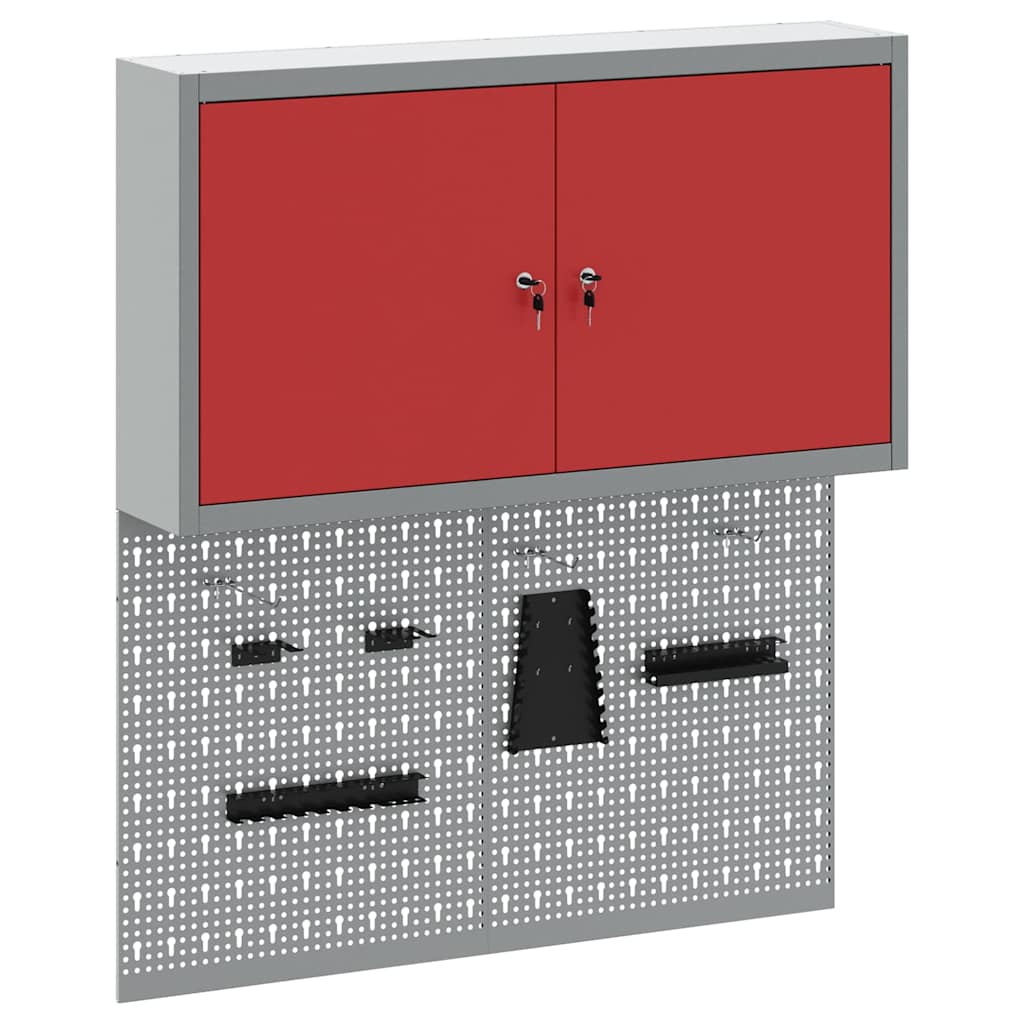 Vidaxxl ensemble d'armoires à outils avec étagère 3 pcs en acier thermolaqué rouge