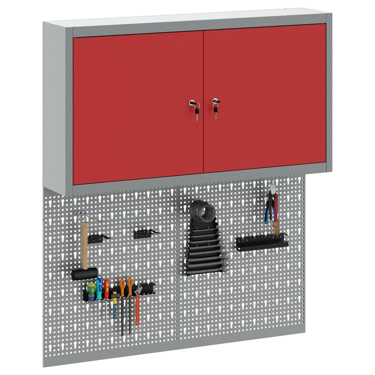 Vidaxxl ensemble d'armoires à outils avec étagère 3 pcs en acier thermolaqué rouge