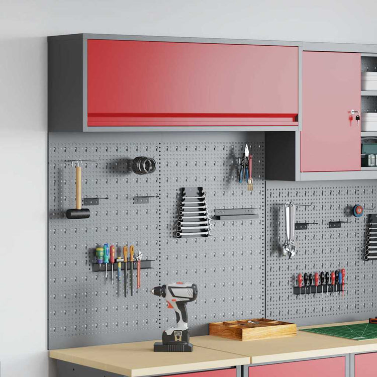 Vidaxxl ensemble d'armoires à outils avec étagère 3 pcs en acier thermolaqué rouge